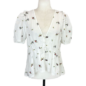 Zara white floral embroidered blouse